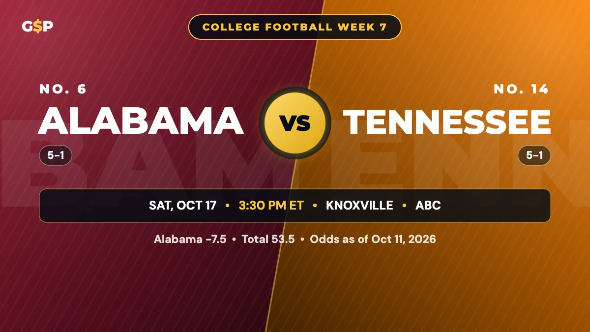 Alabama vs Tennessee Prediction and Odds: Week 7 2026